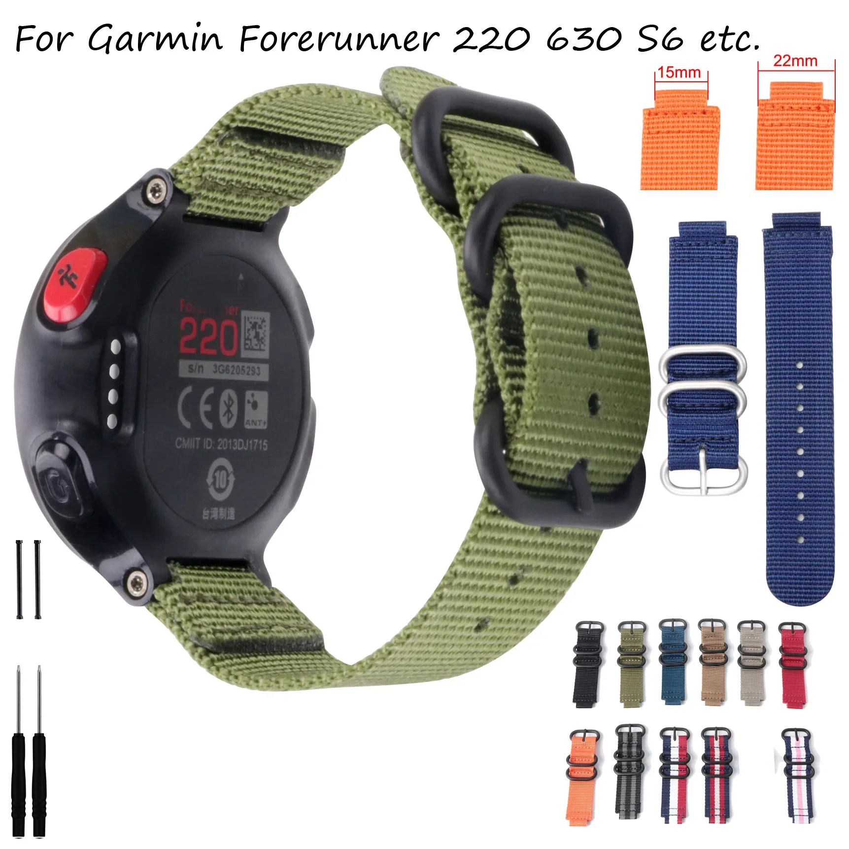 22mm-15mm Soft Nylon Watch Strap For Garmin Forerunner 220 235 620 630 735 S5 S6 S20 Watch Band Replacement Wrist Bracelet