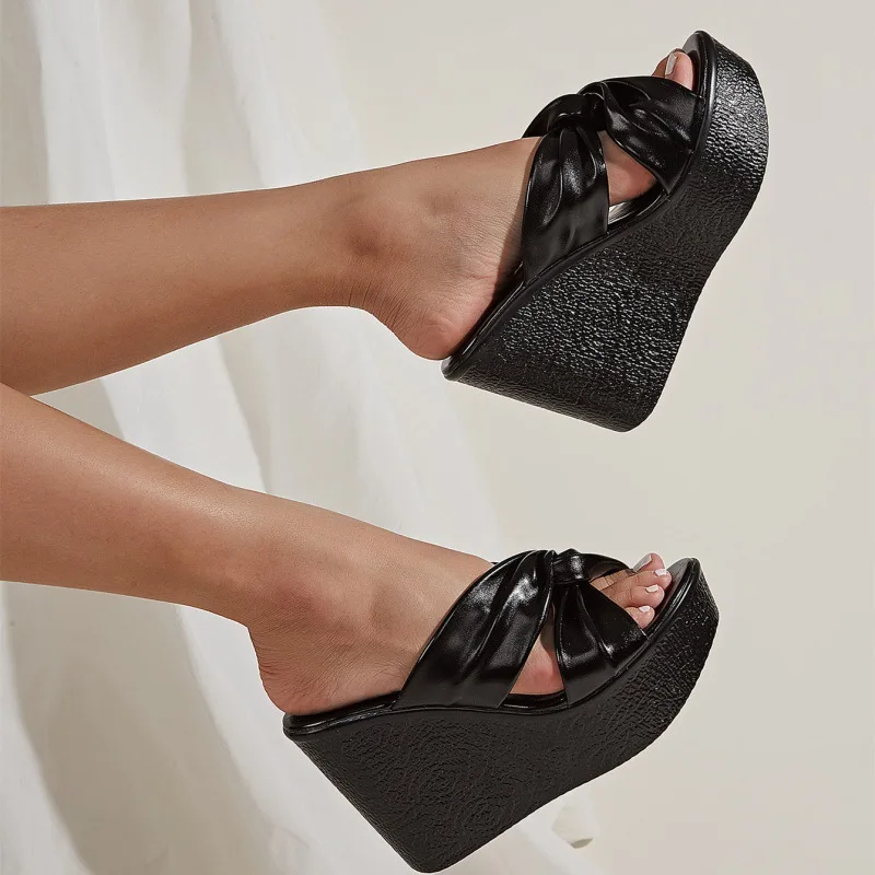 

2022 New Women Slipper Fashion Square High Heel Ladies Bow-knot Sandal Shoes Open Toe Slip on Slides Shoes Flip Flops Slippers