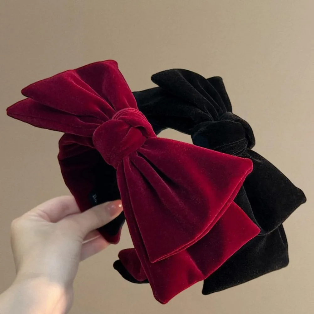 Elegant Wine Red Velvet Bow Headband - Retro Style Fashion Accessory