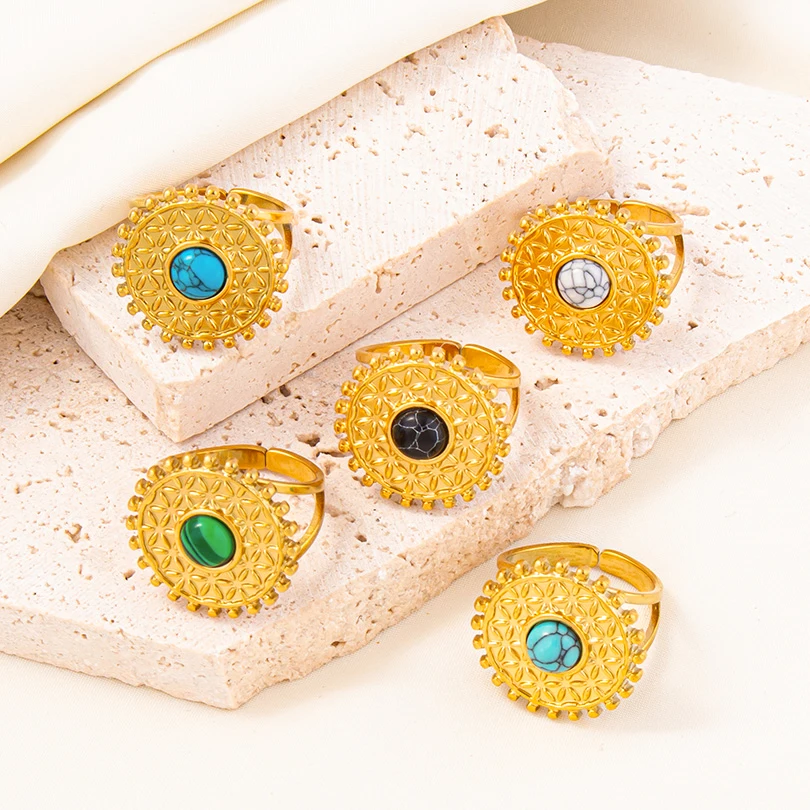

Vintage Sun Flower Rings For Women Men Accessories Open Adjustable Stainless Steel Ring Bague Acier Inoxydables Femme Jewelry