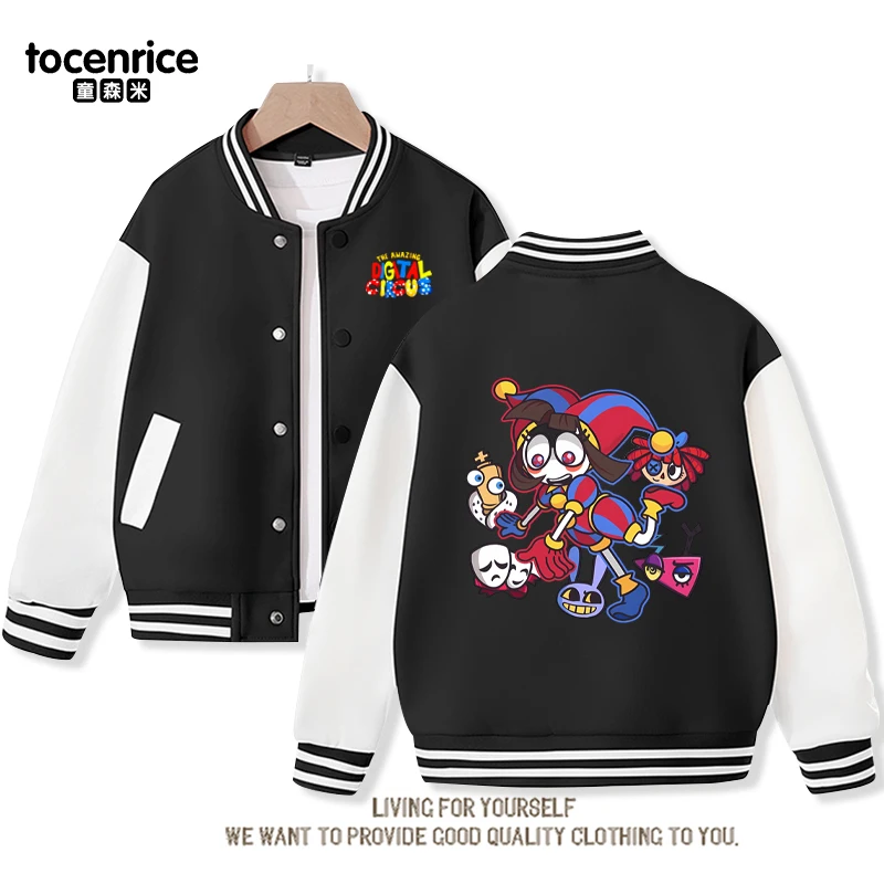 

2024 The Amazing Circus Children Baseball Uniform Fleece Jacket Girl Boy Streetwear Cartoon Hip Hop Long Sleeve Hoodies coat