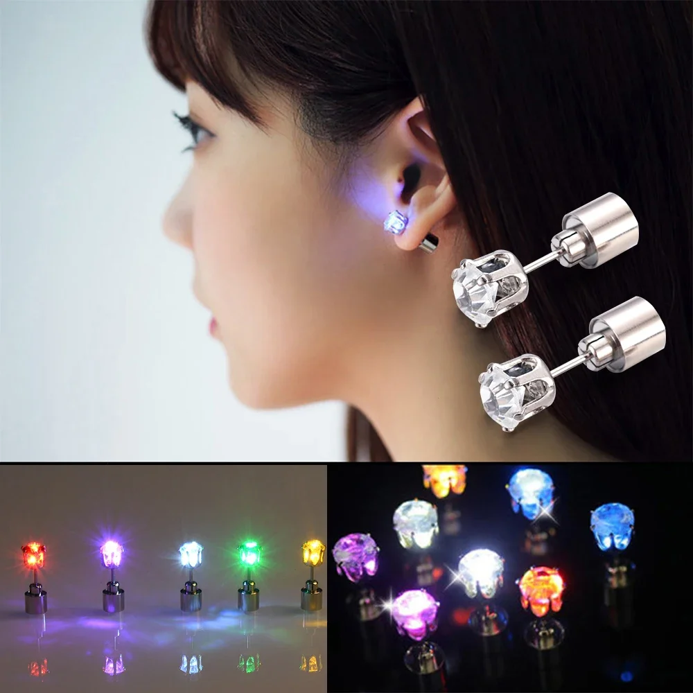 1PC LED Earrings Glowing Light Up Diamond Crown Ear Drop Pendant Stud Stainless Multi-color for Party Christmas Halloween Gift