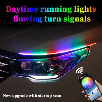 Flowing daytime running lights with flowing turn signals modified with universal light guide strips, car decorative lights 1