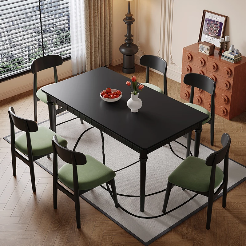 שולחן אוכל וכיסא מעץ מוצק עתיק בסגנון אמריקאי לבית, מסעדה או מלון, רהיטי עץ משומשים ל-6 אנשים.