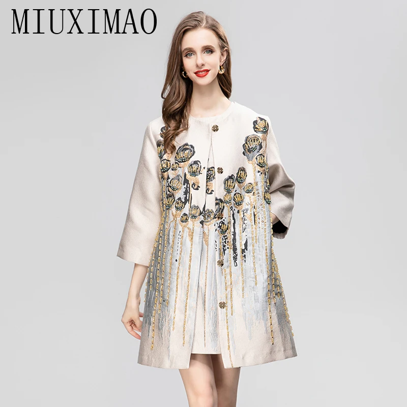 

Женская однобортная куртка MIUXIMAO, Элегантная куртка с круглым вырезом и черными цветами, Осень-зима 2023