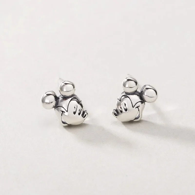 Real 925 Sterling Silver Disney Mickey Mouse Earrings Star Earrings for Women's Wedding and Engagement Girlfriend Birthday Gift