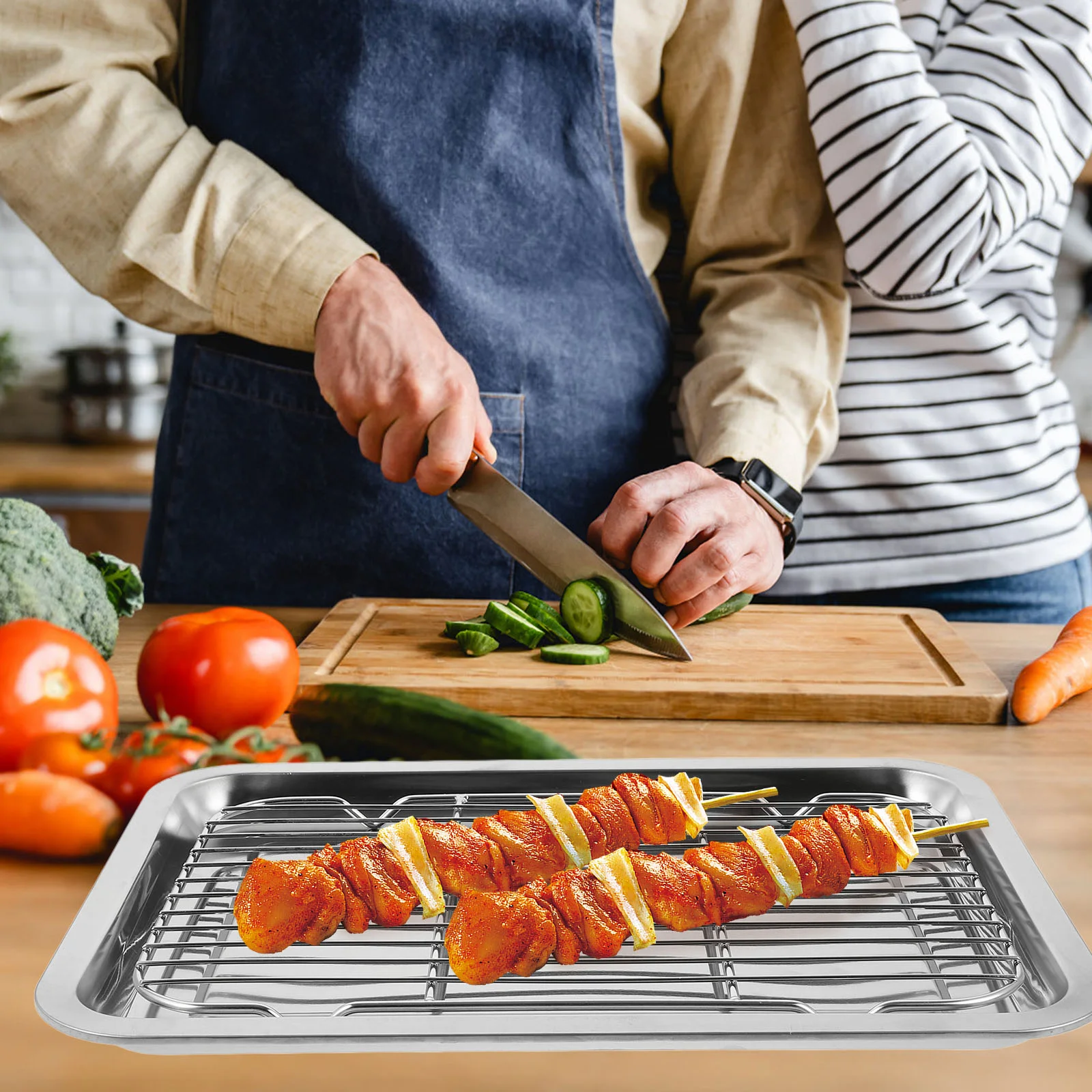 

1 Set Fries Food Serving Tray Stainless Steel Oil Frying Food Plate Filter Rack Plate