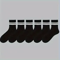 6/10 paires de chaussettes pour hommes, chaussettes simples et décontractées à rayures noires et blanches, respirantes, mi-tube, col rond de haute qualité, printemps-automne 5
