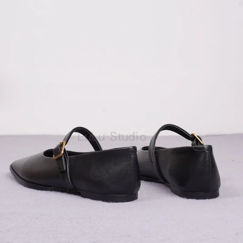 Maxdutti 2023 Spring New Fashion French Vintage Shoes Women Round Toe Garden Flats Genuine Leather Comfortable Mary Janes