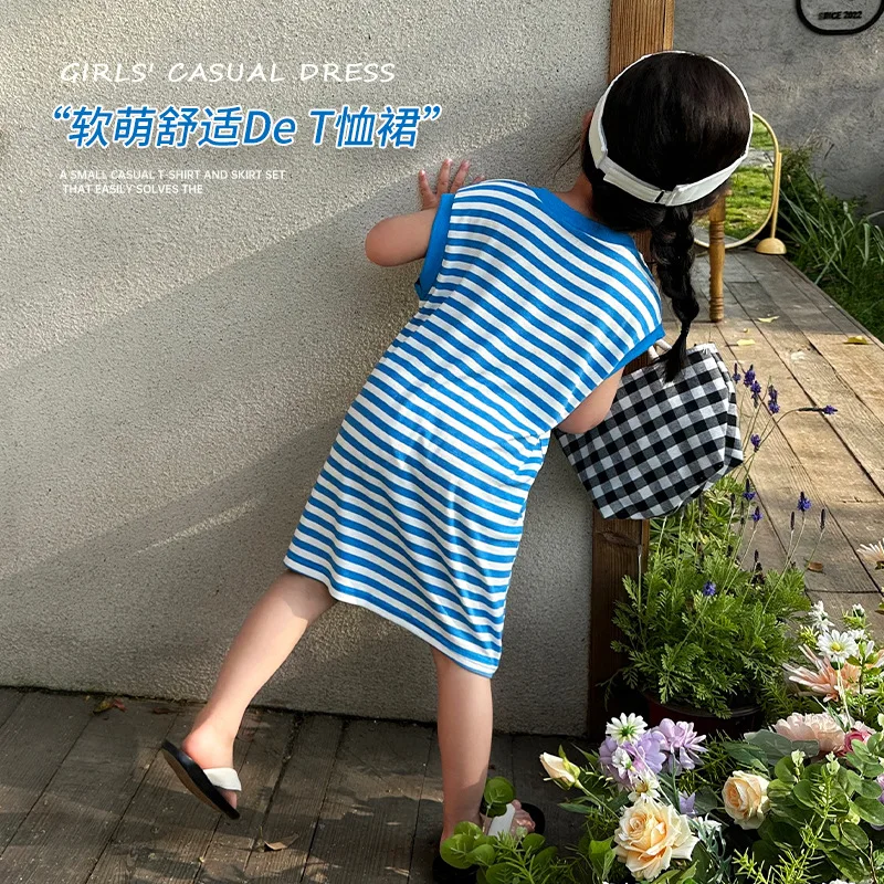 Summer Kids Baby Girls Sleeveless Stripe Causal Dress Modal Soft Dresses Outfits 2-12Y
