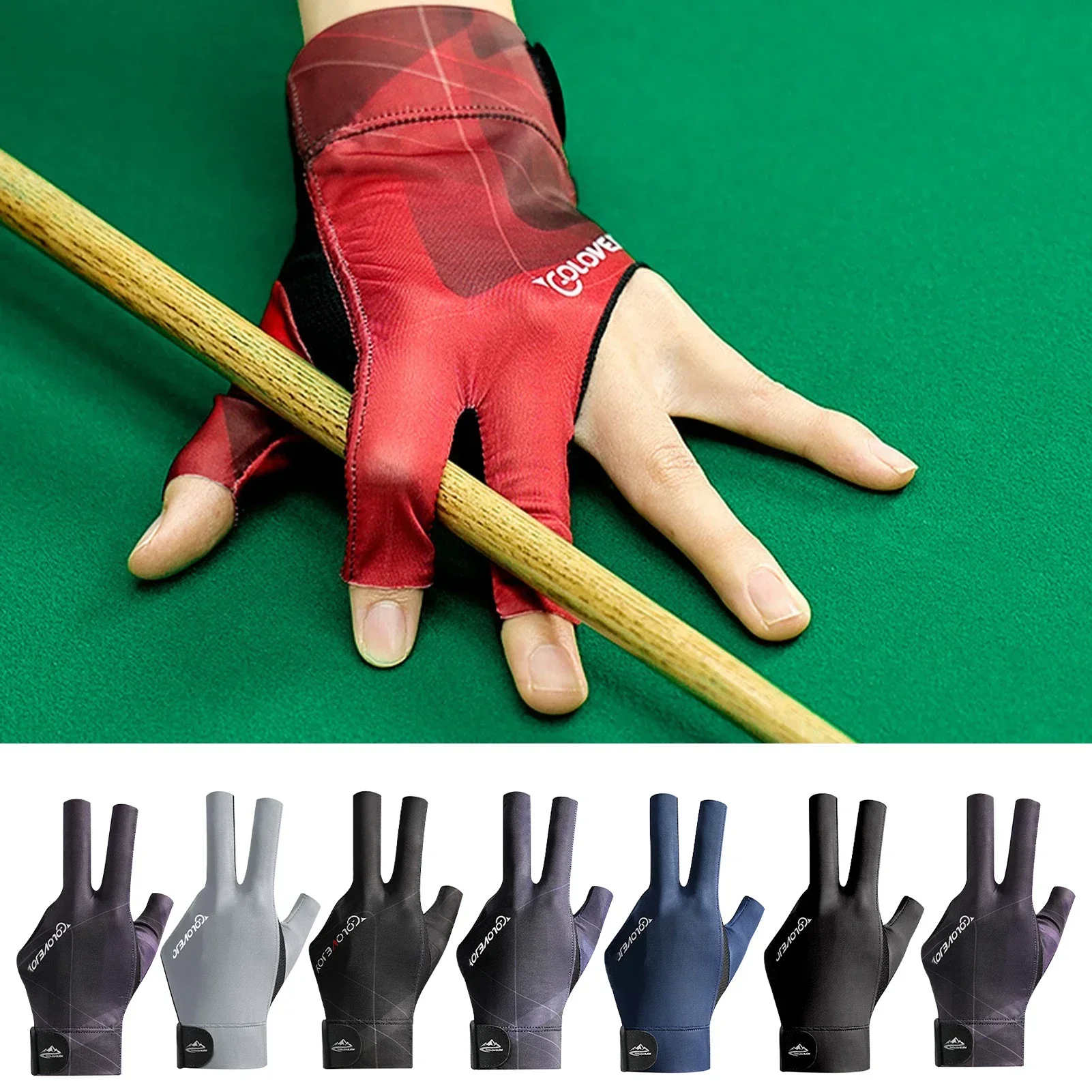 1pc Open Finger Billiard Gloves Breathable Polyester Snooker Pool Glove Adjustable Sticker Smooth Soft Lightweight Amateur Train