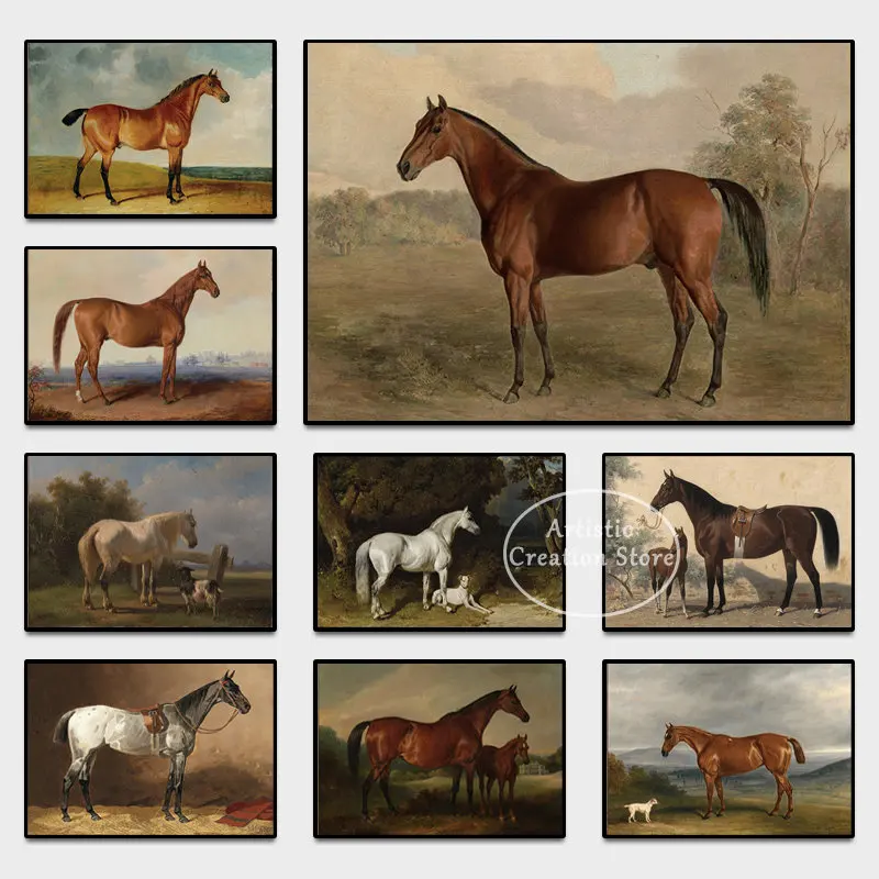 Horse-Vintage-Print-Canvas-Painting-Horse-and-Dog-Poster-Animal-Wall
