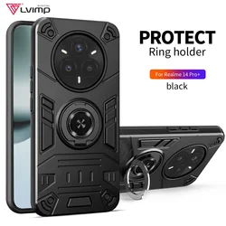 Enhanced Armor Metal Ring Stand Phone Case Cover for Realme V60 pro (Black)