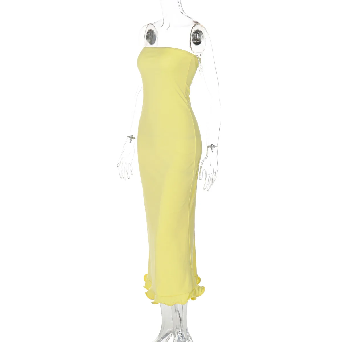Sexy Slim Long Dress For Women Ruffled Splice Dress Backless Long Sleeve Contrast Color Autumn Fashion Gown Dresses Lady