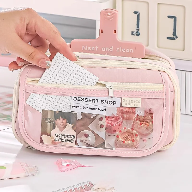 Spacious Pink Pencil Case with Multiple Compartments – Stylish School Stationery Organizer
