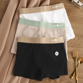 3PCS/Pack 100% Cotton Antibacterial Solid Striped Panties for Women Comfortable Breathable Women's Underwear Soft Safety Shorts