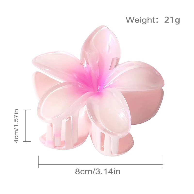 8cm 새로운 대형 진주 빛 달콤한 그라데이션 아크릴 frangipani 머리핀 상어 클립 머리핀 헤어 액세서리