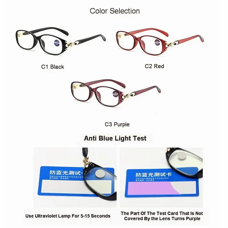 Women Fox Anti-Blue Reading Glasses Ladies Fashion Presbyopic Prescription Eyewear +1.0~+4.0