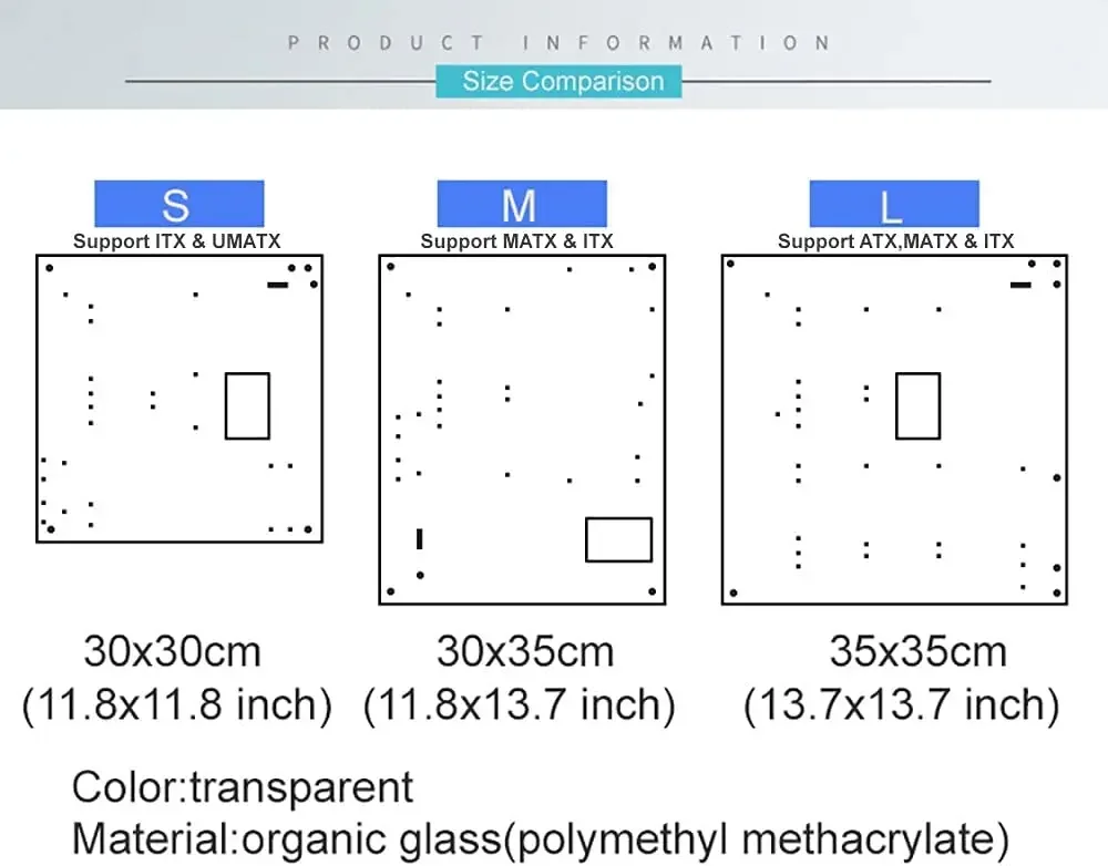 caso de dissipação de calor do computador do chassi aberto do pc acrílico matx teste banco plataforma diy caso do transparente