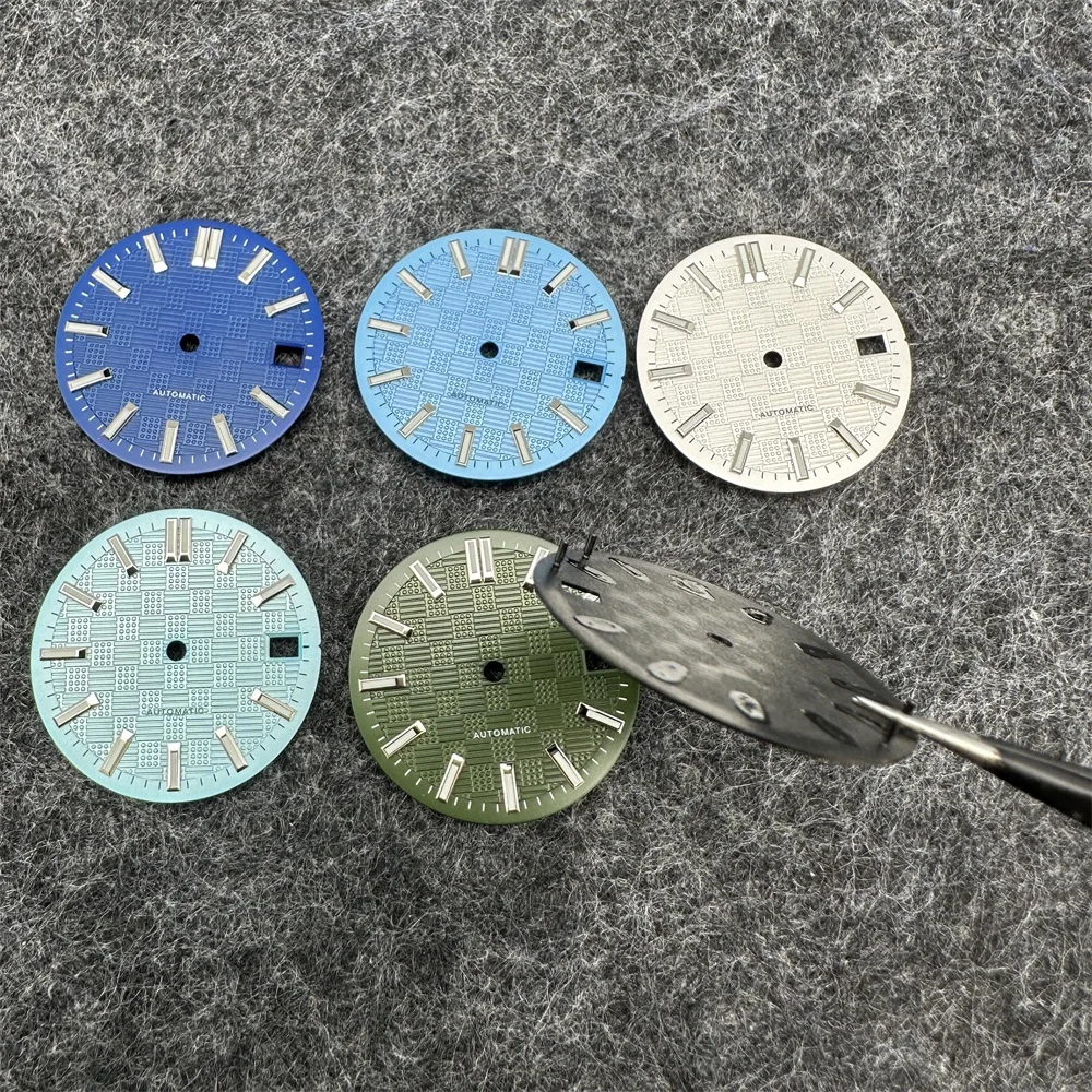 Watch Dial Accessories Watch Face Accessories 28.5mm Watch Dial Green Luminous Diving Watch Faces For NH35/NH36 Movement Pattern of Squares Accessories