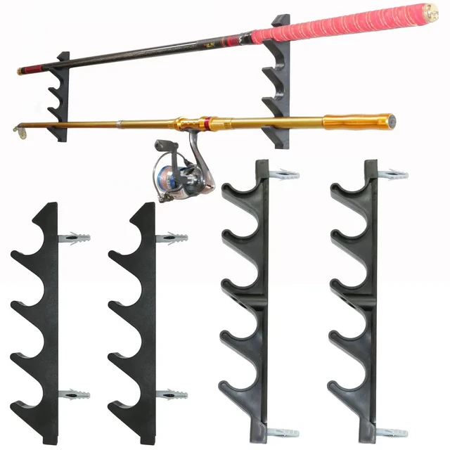 Plastic Horizontal Fishing Rod Holders 4 or 5 Rod Wall Mount Fit Garage &  Cabin 