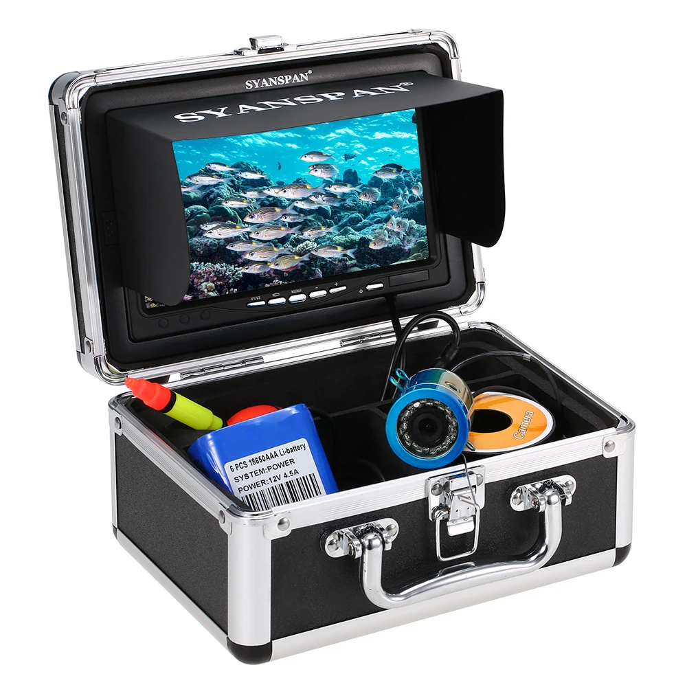 Eyoyo Underwater Fishing Camera 7 inch LCD Monitor Fish Finder Waterproof  1000TVL Fishing Camera 12pcs Infrared Lights for Lake, Boat, Ice Fishing