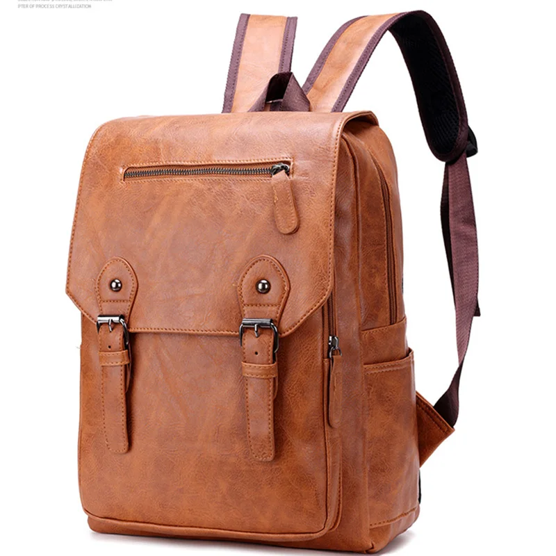 

Men PU Leather Bagpack Large Laptop Backpacks Boys Schoolbag Business Waterproof Backpack