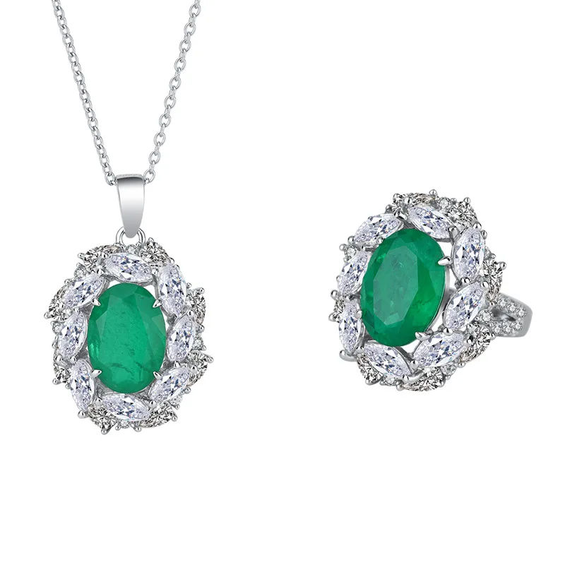 우아한 Paraiba 토르말린 럭셔리 쥬얼리 세트, 실버 S925 리얼 펜던트 목걸이, 약혼 결혼 반지, 무료 배송
