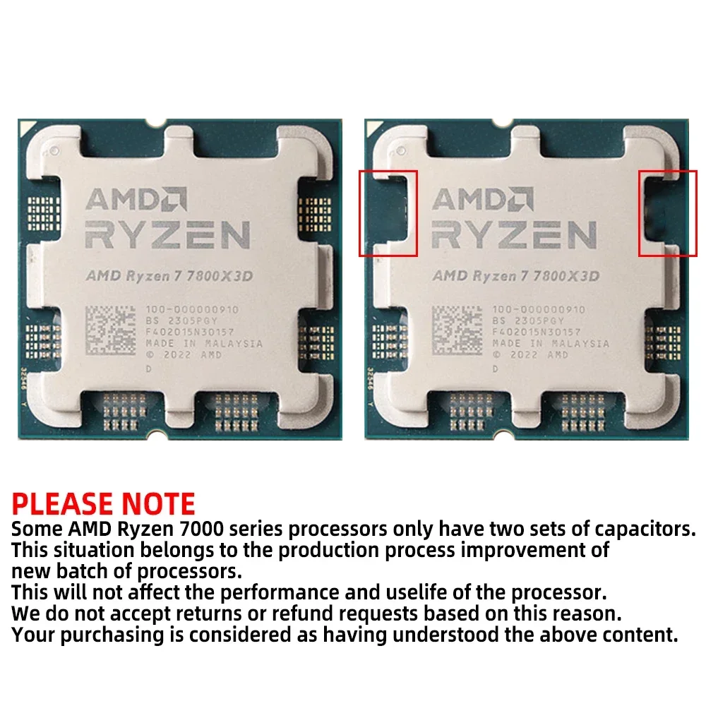 AMD 8코어 16스레드 라이젠 7 7800X3D R7 7800X3D CPU 5GHz 언락 데스크탑 프로세서 소켓 AM5 게이밍 CPU (패키지 미포함)