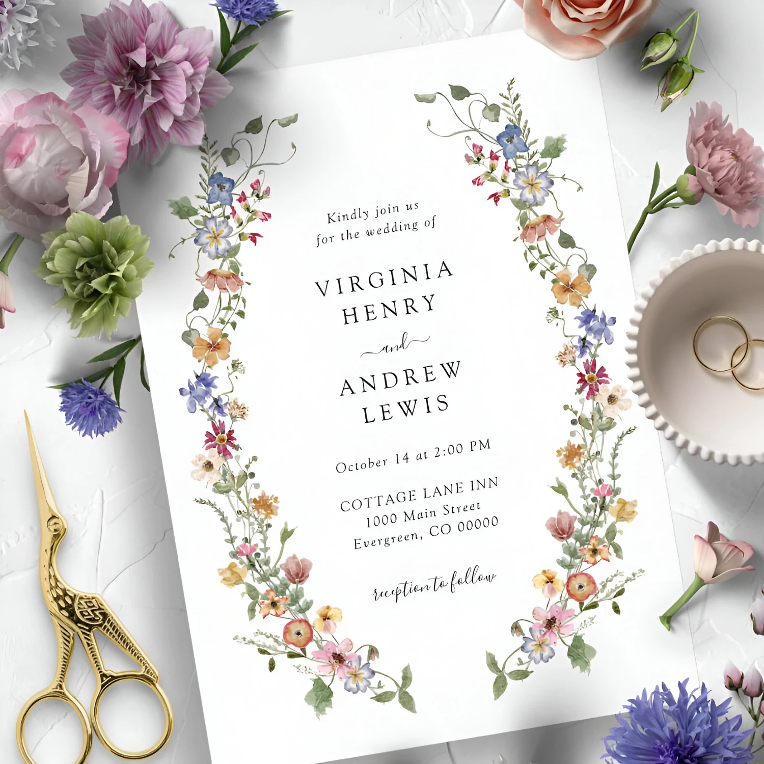 Country Wedding Invitation Personalized Wedding Invitation Card Invitations for Elegant Wildflowers 20pcs