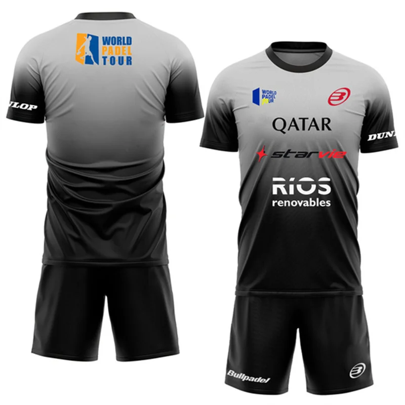 New Men's Padel Tennis Training Suit Premium Gradient Padel Shorts and T-Shirt Set Summer Quick Drying Sportswear Two-piece Set 3