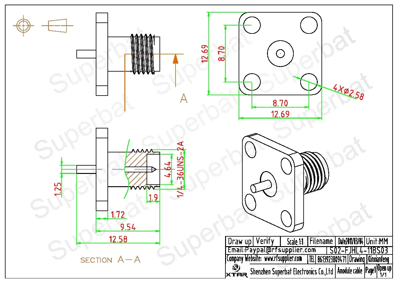 Female RF Coaxial Panel Mount Connector for Communication Equipment