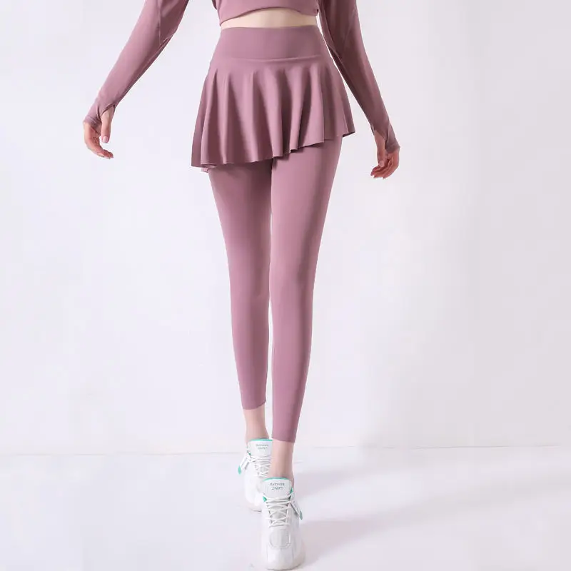 Open-Crotch Pants Spring, Autumn And Winter Fake Two-Piece Outer Wear Leggings With Skirt With Double-Headed Invisible Zipper