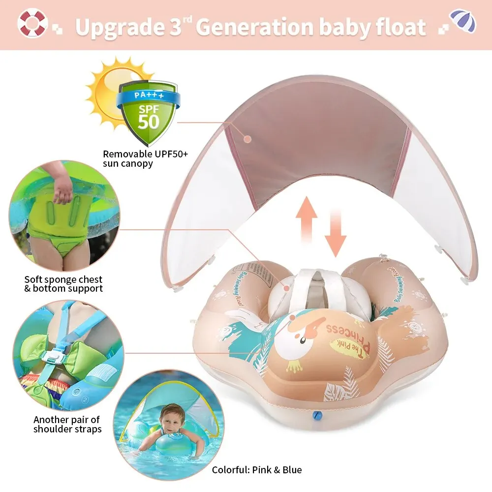 Baby Swimming Float With Canopy Inflatable Infant Ring Kids Pool Accessories Circle Bathing Summer Toys 4