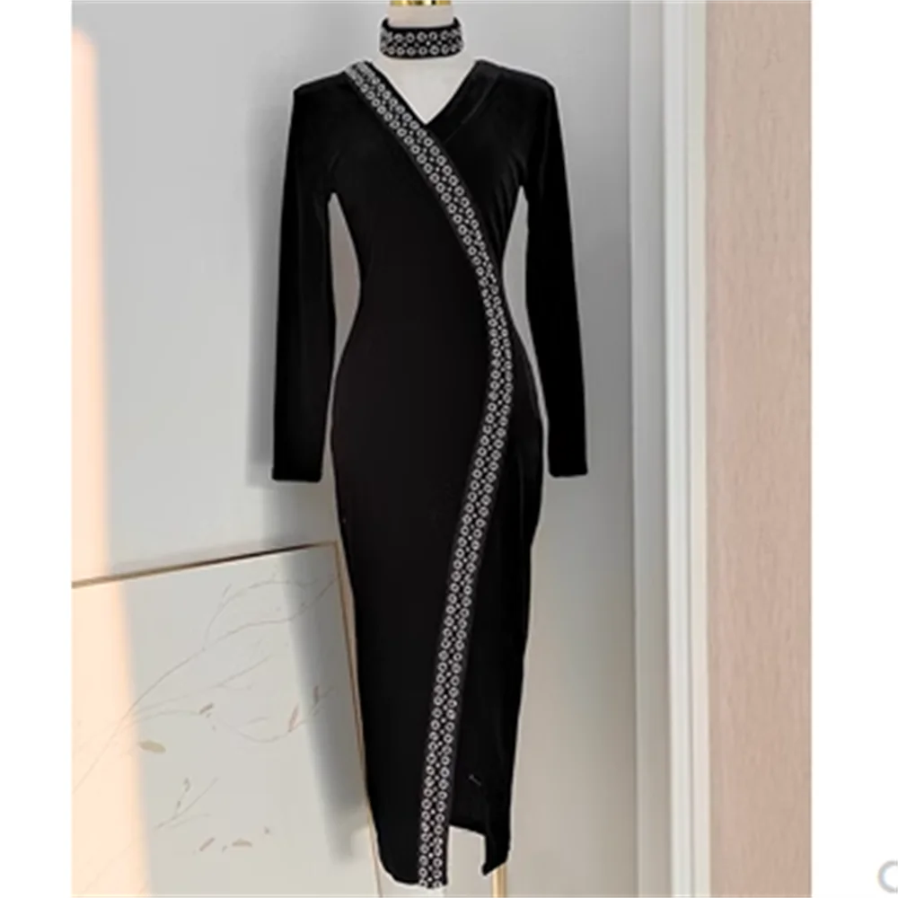 

Новинка весны 2024, бархатные бусины для ногтей, женское стройнящее раздвоенное платье