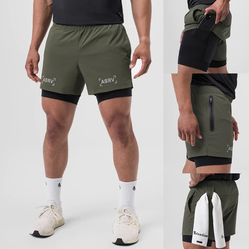 Mens Sports Running Shorts Gym Training Fitness Bottoms Double Layer With Pocket