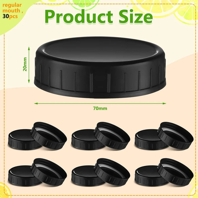30 Pcs Multipurpose Mason Jar Plastic Lids (70Mm) With Rubber Seal-Perfect For Regular Mouth Canning Jars Easy Install
