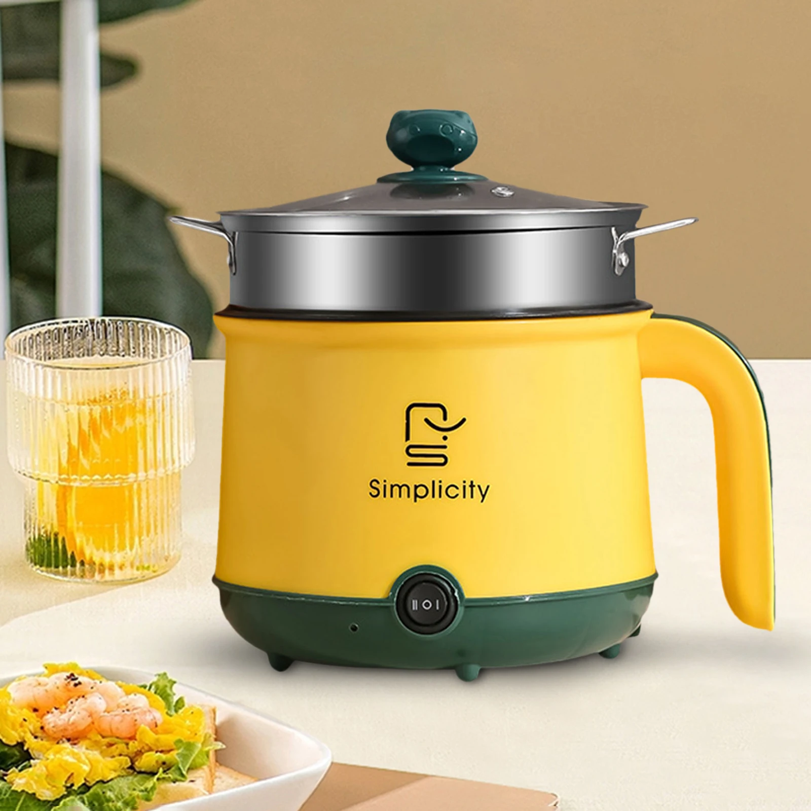 Electric Hot Pot US Adapter Plug Multi Function Electric Cooker Nonstick Ramen Cooker for Soup Boiling Dumpling Stewing Porridge 4