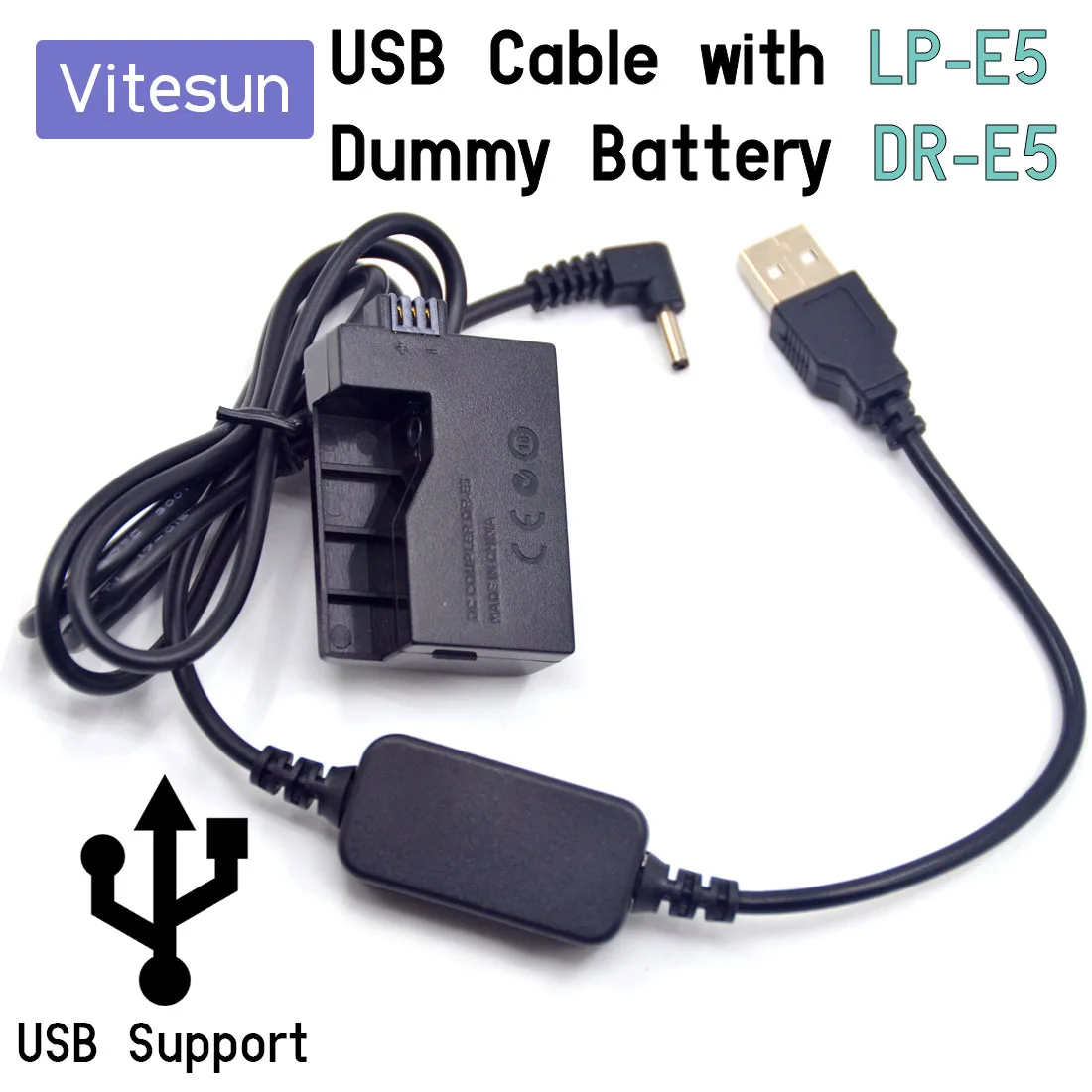 Vitesun Power Bank 5V USB Cable Adapter Charger + LP-E5 LPE5 ACK-E5 Dummy Battery DR-E5 for Canon EOS 450D 500D 1000D XS XSi T1i