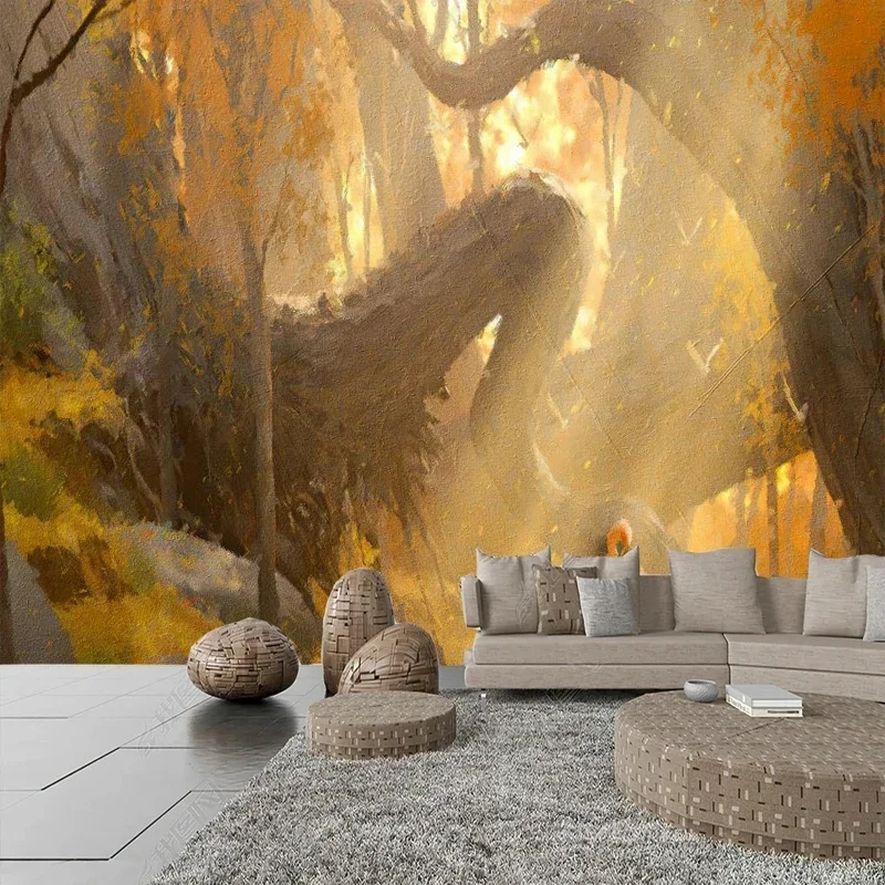 

Custom Size Retro Oil Painting Style Forest Trees Wood Pattern Wallpaper for Living Room TV Backdrop Wall Decor 3D Photo Mural