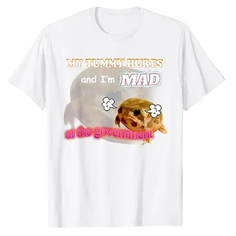 thumbnail image 1 of My Tummy Hurts and I'm MAD At The Government Meme T-Shirt Humor Funny Grumpy Frog IBS, Gastroesophageal Reflux Graphic Tee Tops, 1 of 5