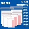 100pcs/pack 13 Sizes Zip Lock Plastic Bags Reclosable Transparent Bag Vacuum Storage Bag Clear Bags Thickness 1