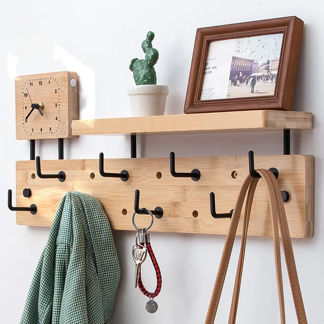 Coat Rack Wall Shelf , Entryway Shelf with Coat Hooks , Home