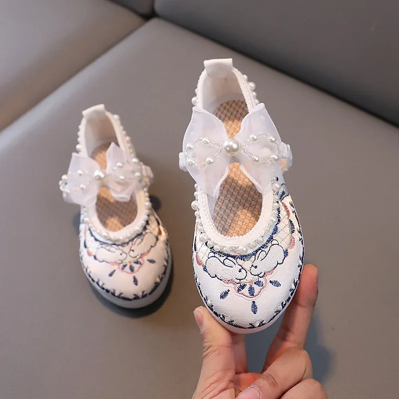Girls Chinese Style Lace Flat Shoes