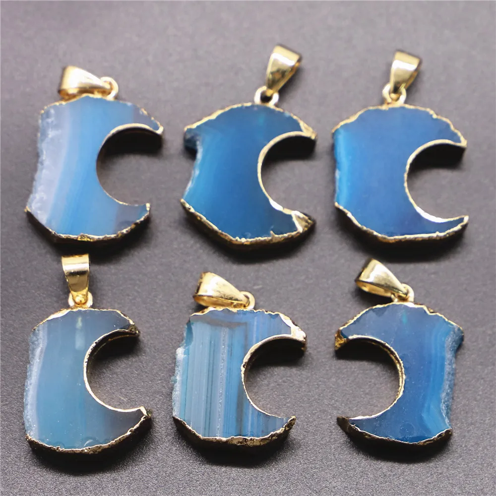 Natural Stone Druzys Agates Moon Necklace Pendants Charms Healing Crystals Irregular for DIY Jewelry Making Size 25-20mm 6PCS