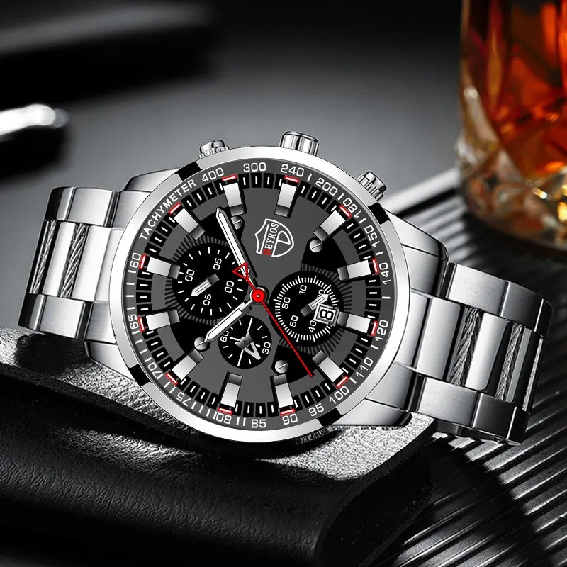 Sports Watch Mens Stainless Steel Quartz Calendar Luminous