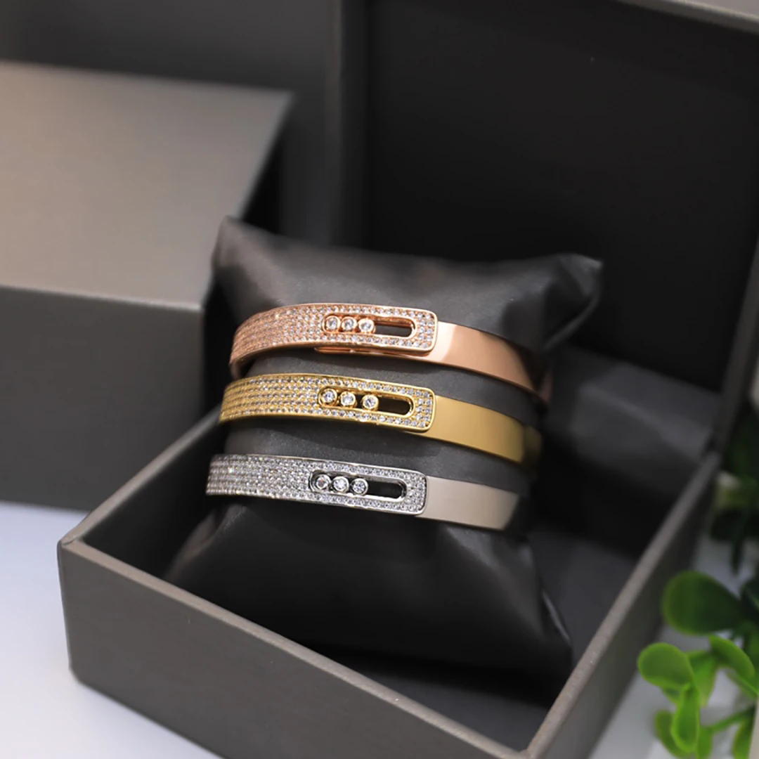 Classic MOVE Collection 925 Sterling Silver Closed Bracelet for Women. Three movable stones. christmas girlfriend gift
