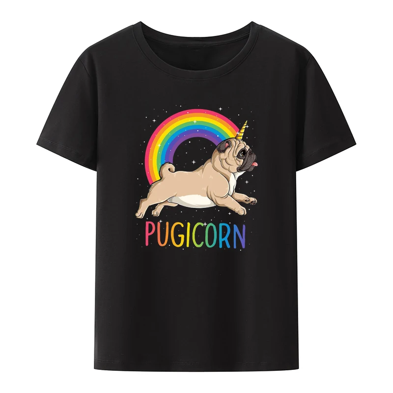 

Pugicorn Pug Unicorn Cotton T-shirt Funny Cute Pug Rainbow Unicorn Tee Pug Lover Gift Tech Tees Y2k Clothes for Men Print Casual