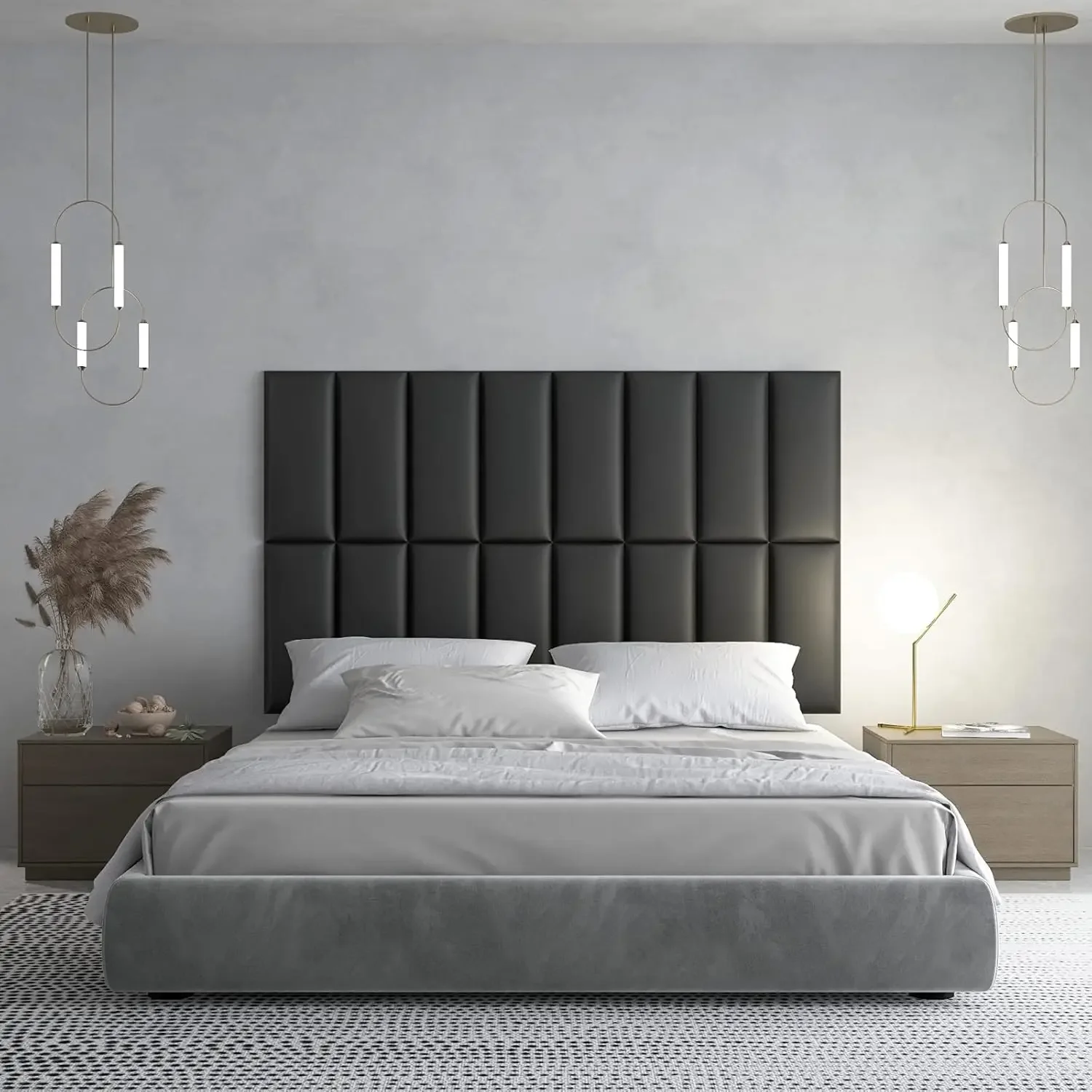Peel and Stick Black King Headboard, 12-Pack Upholstered Headboard for Queen, Full-size Bed, Padded Wall Panel