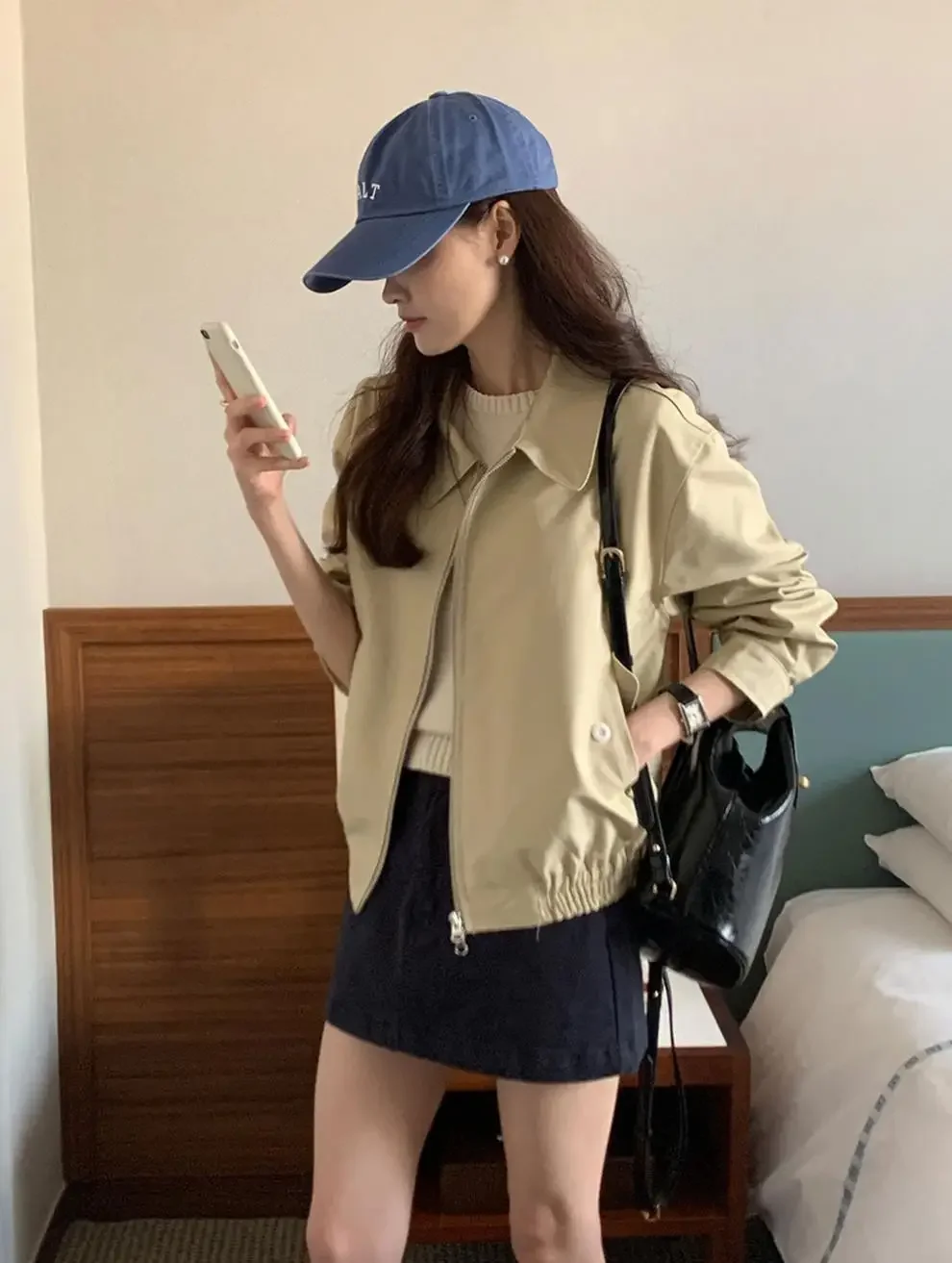 Description Picture 4 of itemPlus Size Fashionable Korean Style Casual Petitelapel Cropped Jacket Autumn New Arrival Baseball Workwear Large Size Outerwear